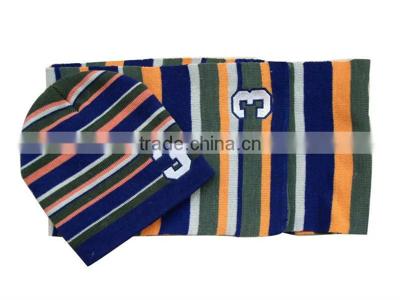 Various design Jacquard fashion winter knitted scarf hat glove sets