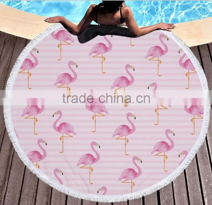 Factory direct sell flamingo round beach towel superfine fiber and tassel 150CM