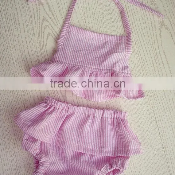 Wholesale Grils Monogrammed Seersucker Swimsuit Embroidered Baby Swimwear