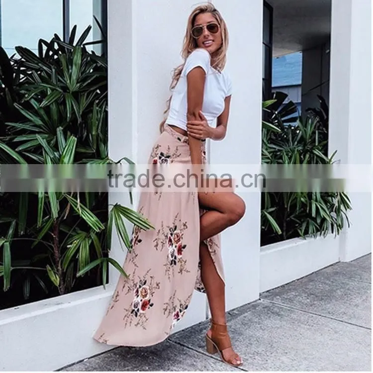2017 Latest Fashion OEM sexy women summer printed long maxi skirt for wholesale