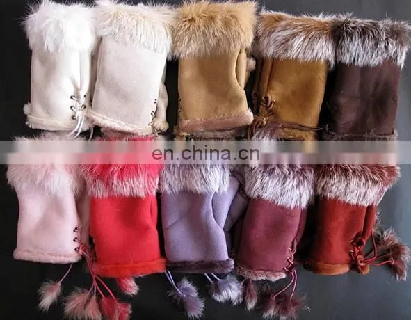 Colorful Fingerless Gloves with real Rabbit fur