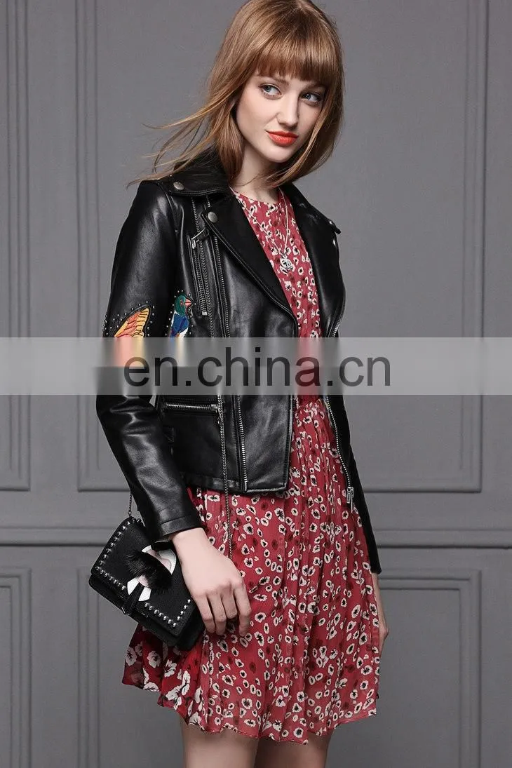 Hot Selling OEM Fashion Latest Womens Jackets Short Sheep Skin Moto Biker Leather Jacket