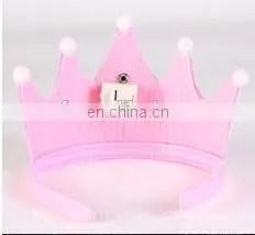 MCH-2317 New wholesale party decoration led flashing happy birthday king princess tiara crown headband hat for kids