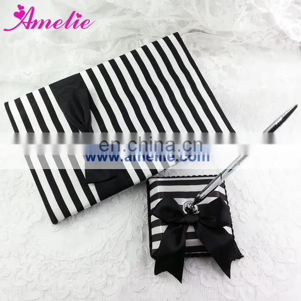White and Black Stripe Wedding Guest Book