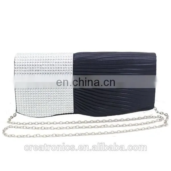 Popular Elegant Women With Clear Crystal High Quality Clutch Black Chain bag Wedding Bridal Satin Evening Bag