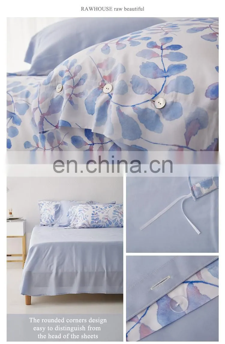 RawHouse design tencel 60s 300TC flower printing 4 pcs bedding set