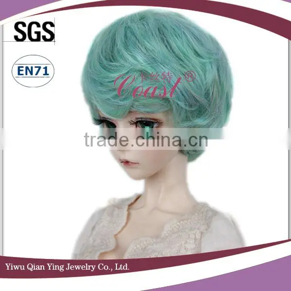 light blue curly synthetic bjd doll short hair wigs