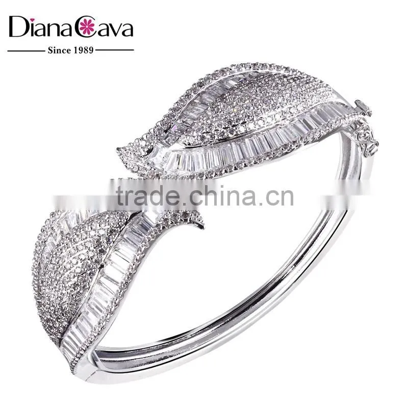 Exclusive Design Alibaba com Baguette Cut CZ New Bridal Jewelry Leaf Shape Bangle