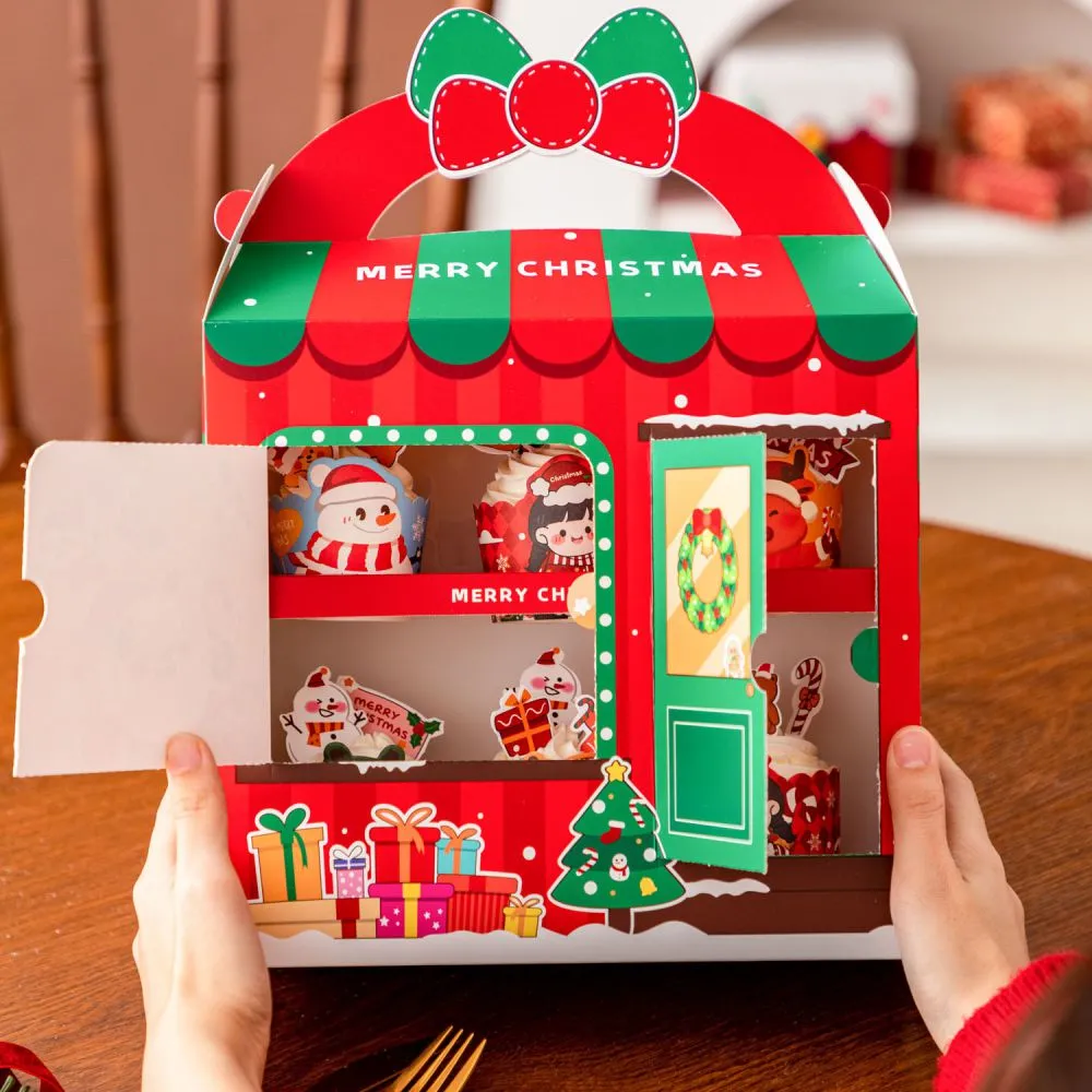 Christmas cupcake box Muffin cup packaging Snow Crumble nougat baking window handle box (1)