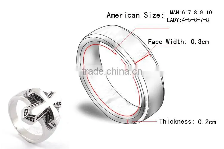 Punk style biker ring silver men's rings with cross