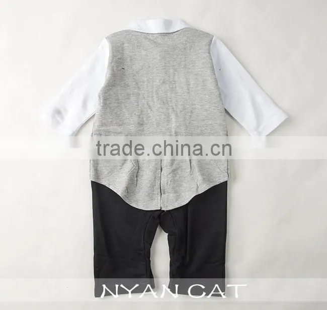 2016 Hot sale Spring & Autumn Kids Clothes Gentleman organic cotton fake 2pcs jumpsuits 2 color handsome boy kids rompers