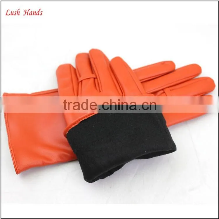 ladies wholesale orange PU leather hand gloves
