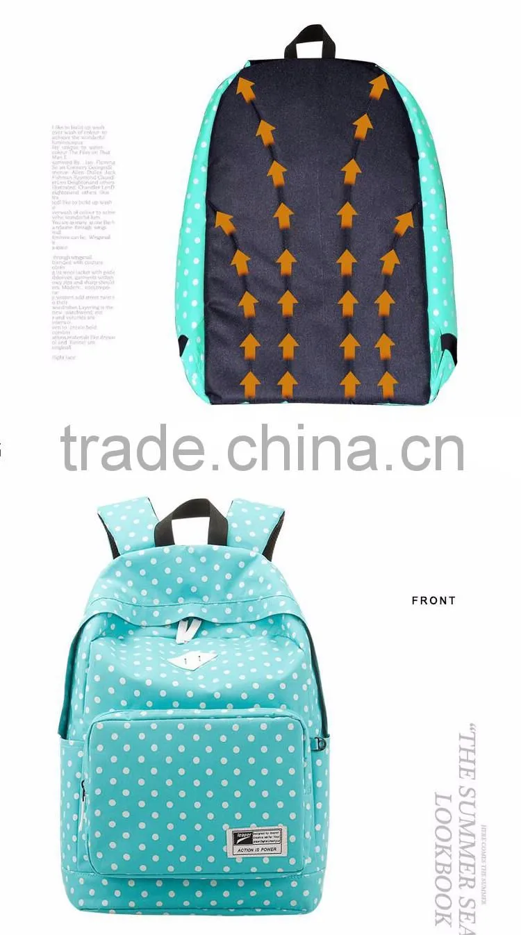 leisure school students shoulder bag for polyester backpack with dot bag