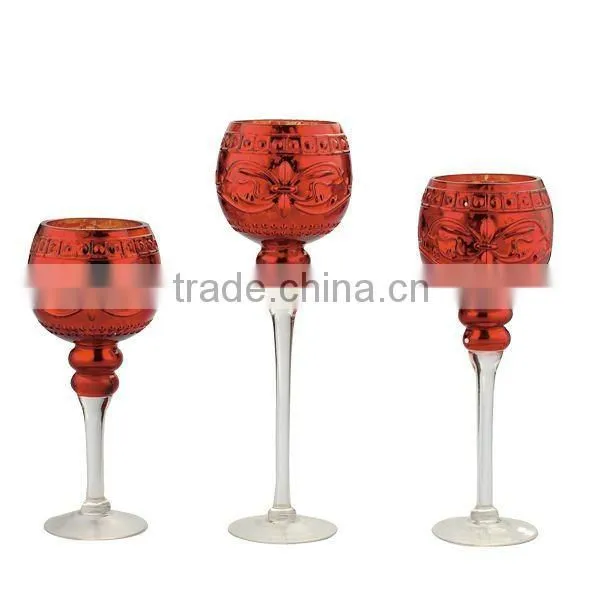 SET OF 3 BLUE CANDLEHOLDER, CHRISTMAS CANDLEHOLDER