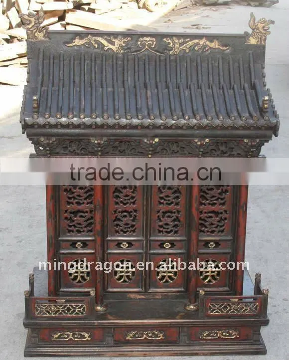 chinese antique red lacqured wooden niche for statue of buddha