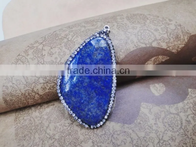 Factory Price crystal pave Big blue Lapis Lazuli gemstone pendant