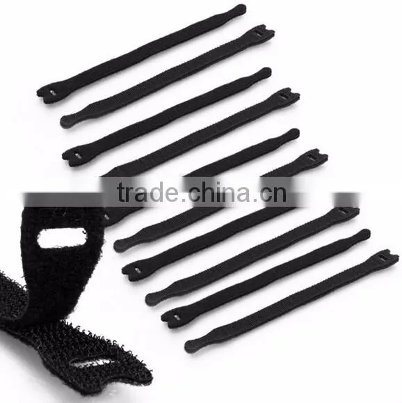 Black reusable back to back hook and loop wire cable tie