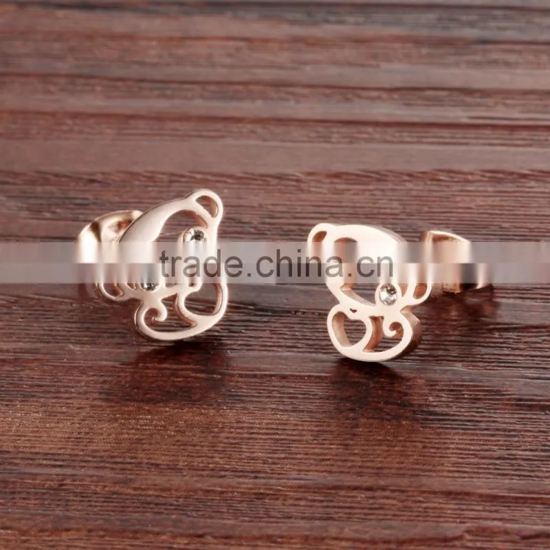 2016 Chinese New Year 316L stainless steel rose gold plated lucky monkey earring for women