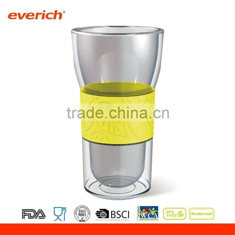 Everich custom heat resistant double wall glass cup without handle