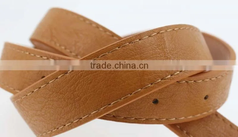 Women's Plain brown PU leather belt with rhinestone buckle