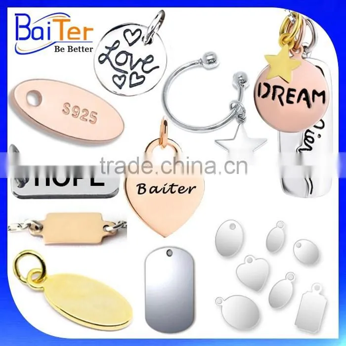 Custom Made Silver Round Circle Stamped Jewelry Charm Tag With Printed Logo Steel Oval Engraved Metal Jewelry Tag For Bracelet