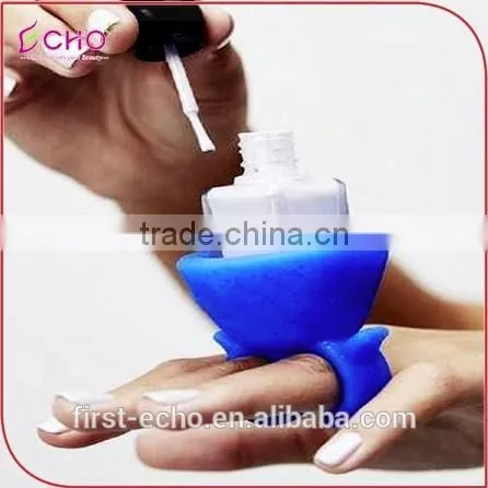Soft Flexible Silicone Gel Wearable Nail Polish Varnish Bottle Holder Ring for Female Women Girls