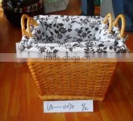 2 pcs each of set wholesale cheap square high quality wicker home storage basket with side handles and fabric liner