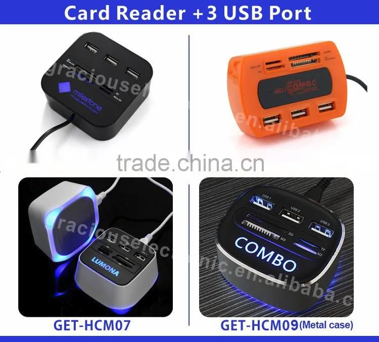 usb2.0 hub combo card reader with led logo
