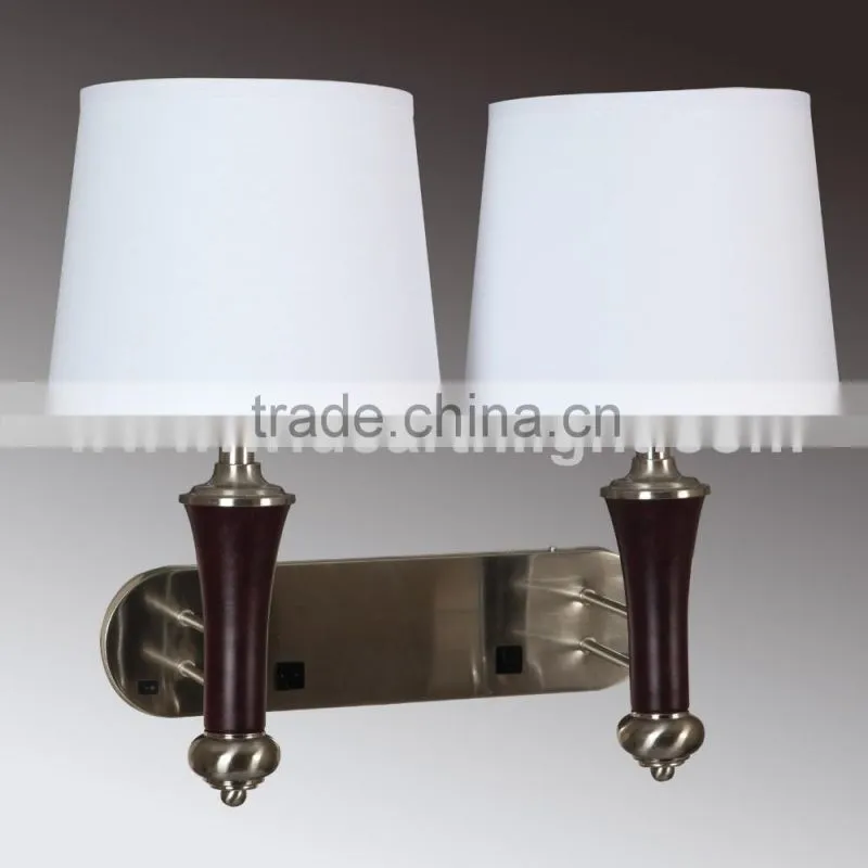 UL CUL Listed Double Hotel Bedside Lamps With Double Shades And Base Rocker Switch For Room W20124