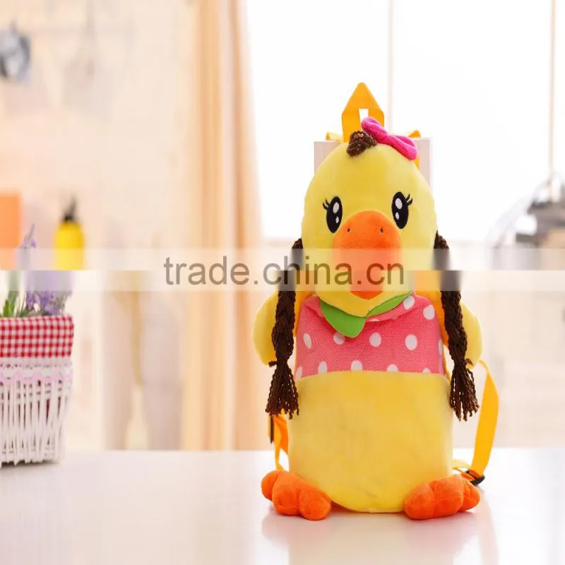 30cm lovely customized yellow stuffed plush strawberry duck doll animal backpack with strawberry-printed T-shirt