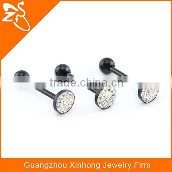 Wholesale body jewelry fashion stainless steel crystal tongue ring for ladies