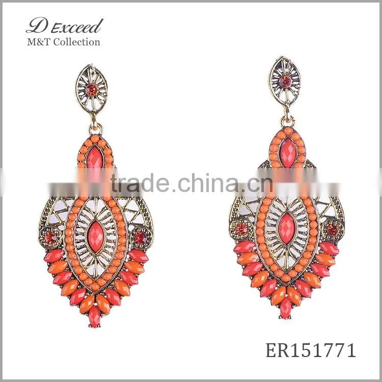 Wholesale Jewelry New Designs Women's Ethnic Resin Beaded Earrings Leaf Gold/Silver Plating Drop Earrings