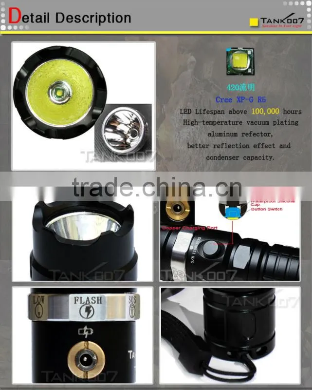 police led torch rechargeable flashlight security flashlight tank007
