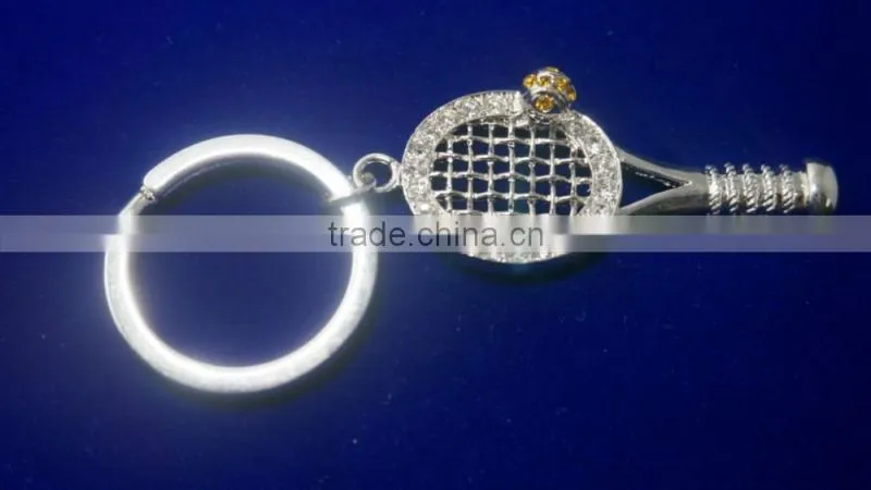 Factory price exported tennis racket silver color surface plating zinc alloy keychain