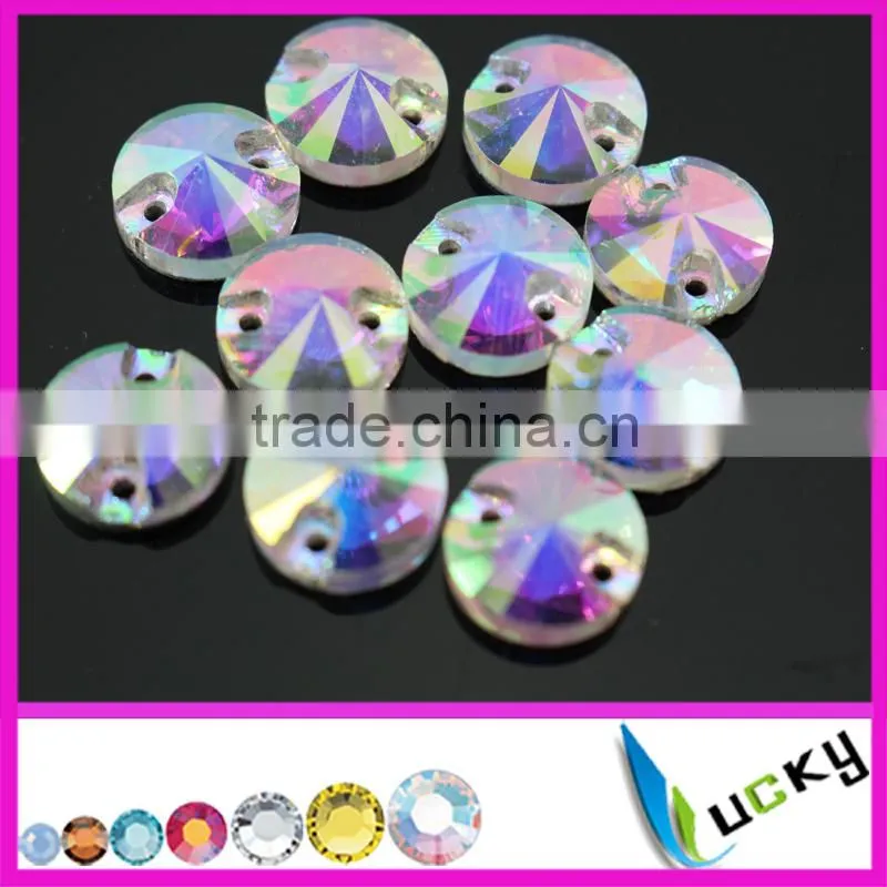 crystal ab rivolis sew on rhinestones flatback strass jewellry beads with holes
