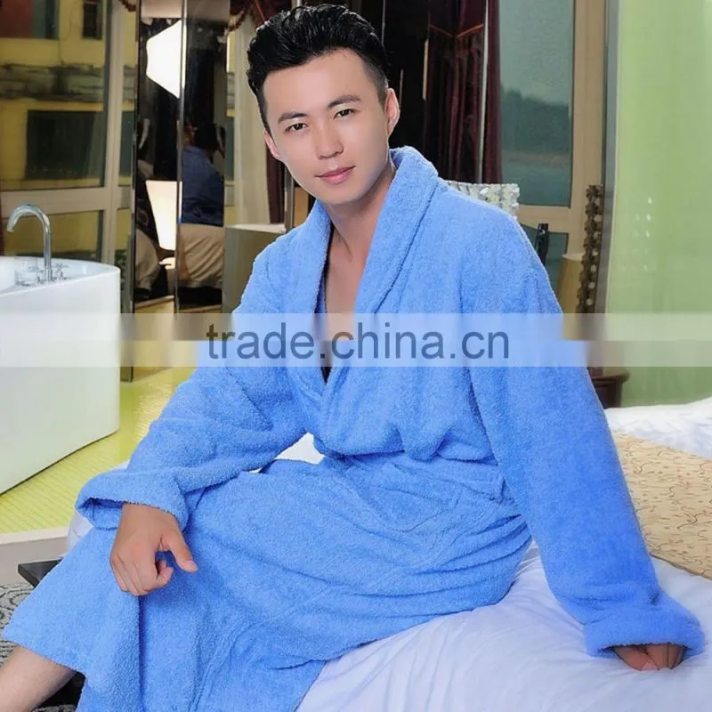 Hot sale 2015 new style 100% cotton soft bathrobe for home, hotel use