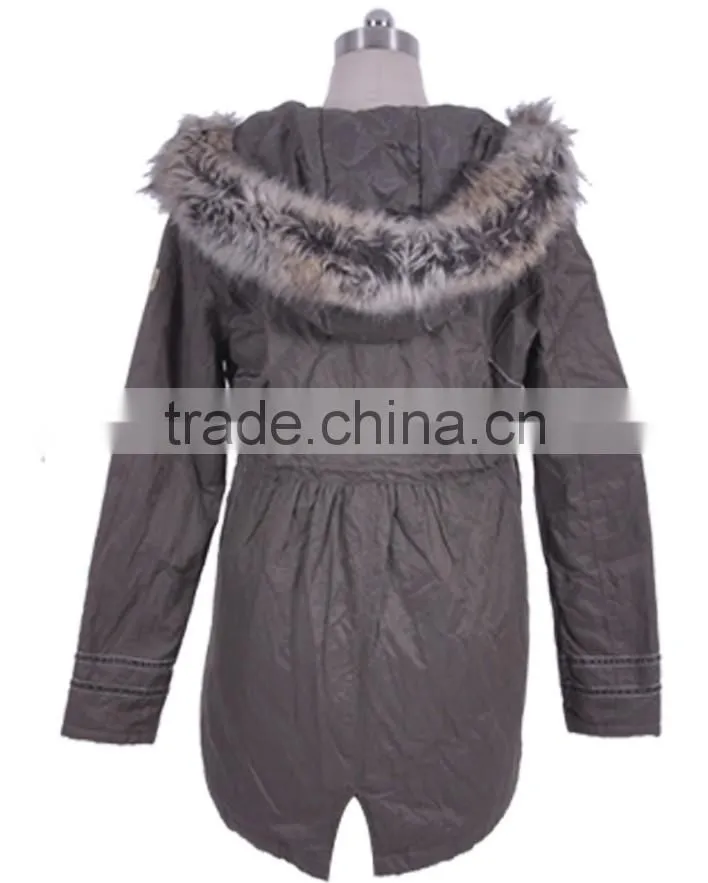 Ladies casual padded jacket with detachable fake fur in hood RLJ060