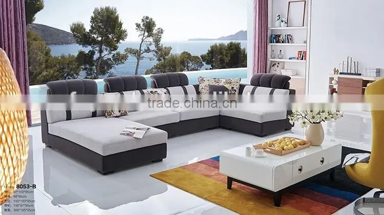 Classic linen fabric corner sofa design home furniture wooden legs recliner sofa with adjustable headrest