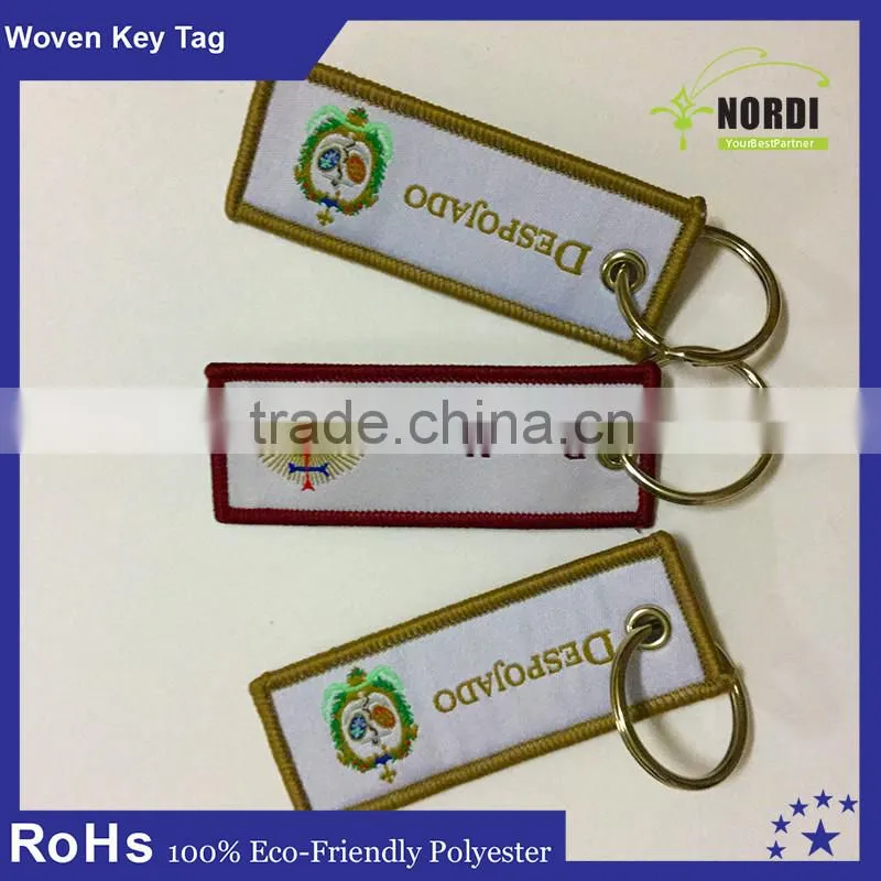 cheapest and best quality embroidery twill key chain /laser cut key tag