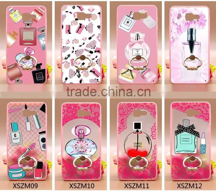 For Samsung A710 Phone Case Prefume Printing Slim TPU+PC 2-in-1 Hybrid Pattern With Ring Bracket