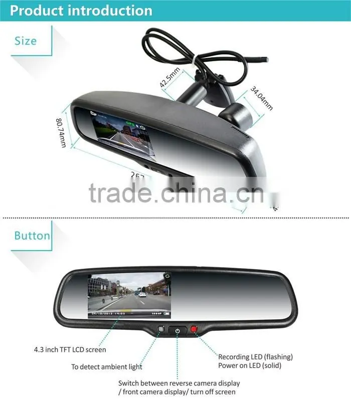 4.3 inch DVR recorder rear view mirror with full HD recording and G-sensor and Lane departure warning system