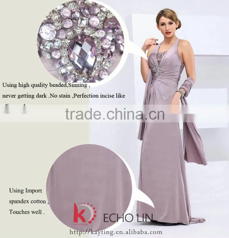 Elegant halter see through backless beaded evening dress mother of the bride dress