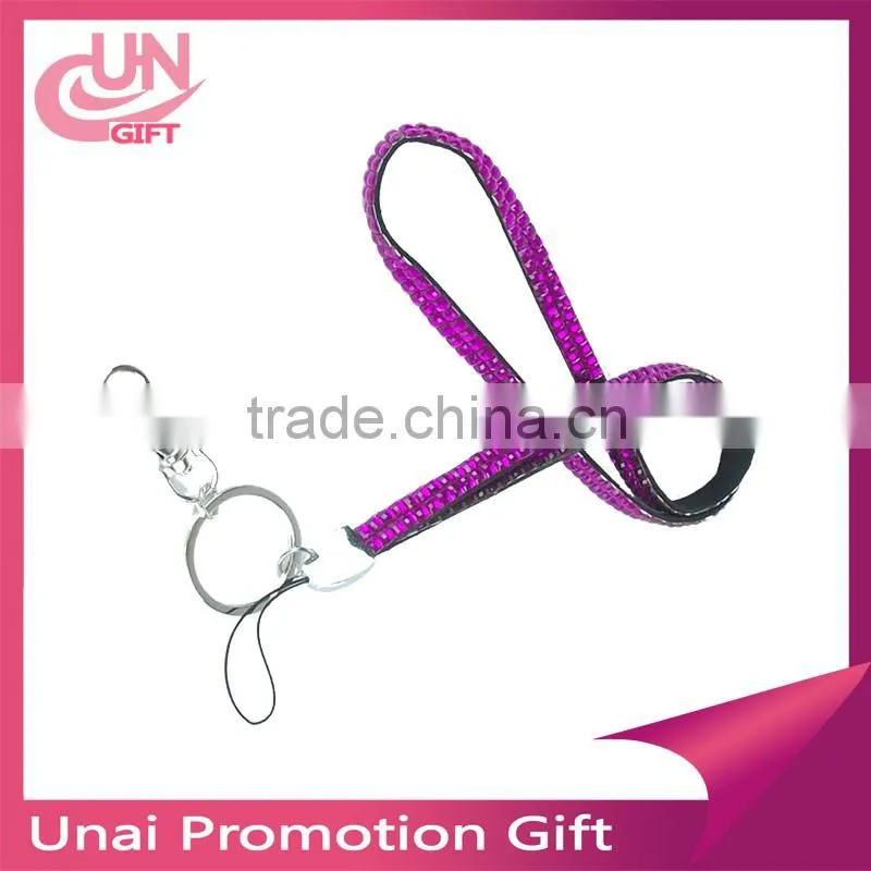 2016 hot selling top quality rhinestone lanyard with key ring