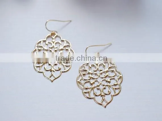 Large Gold Moroccan Filigree Earrings Boho Chic Bohemian Dangle Earrings