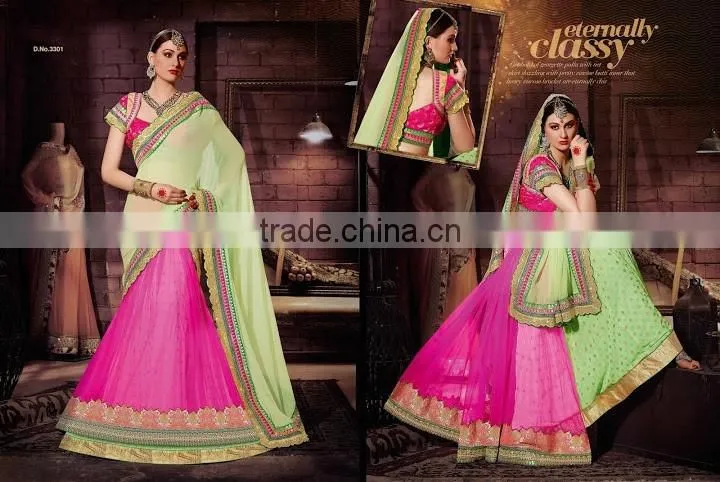 Blue Georgette On Net Designer Lehenga Saree