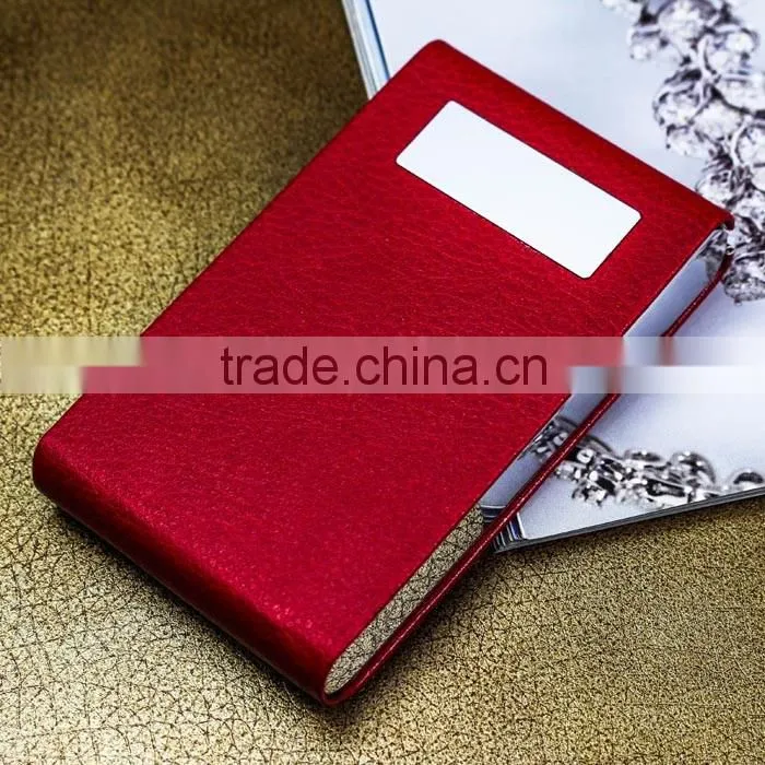 Vertical foldable red PU leather name card holder , credit card case with magnet snap