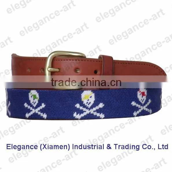 2016 Hot-selling Lighting skull-bule Needlepoint Belts with Genuine Cowhide Leather