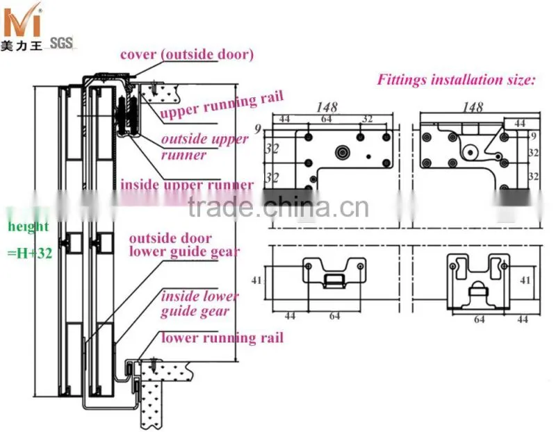 Competitive Outer Hanging Closet Sliding Wardrobe Door Roller Fittings System