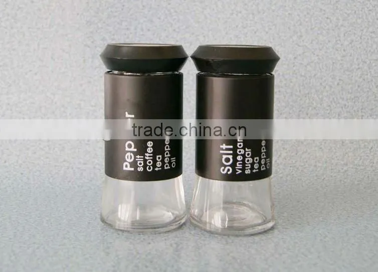 wholesale glass spice jar pepper salt bottle with metal coating black