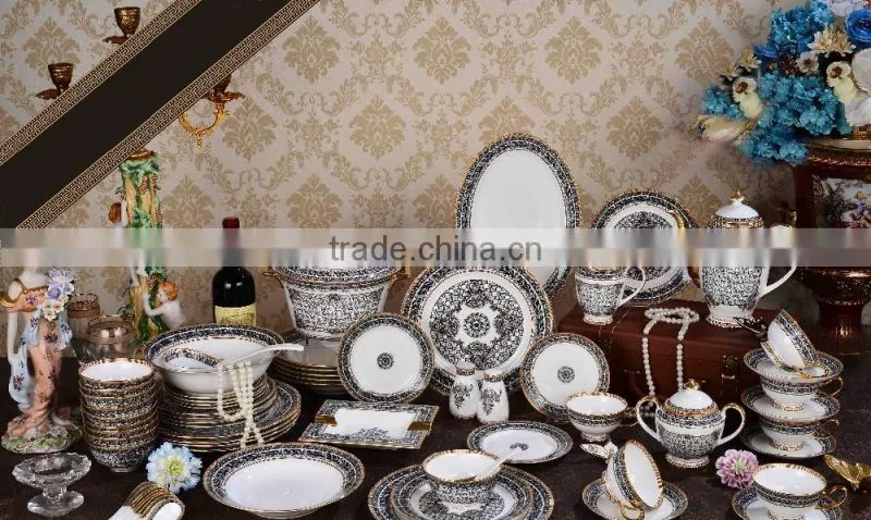 Traditional chinese style flowers and plants painting 69pcs ceramic dinnerweare set
